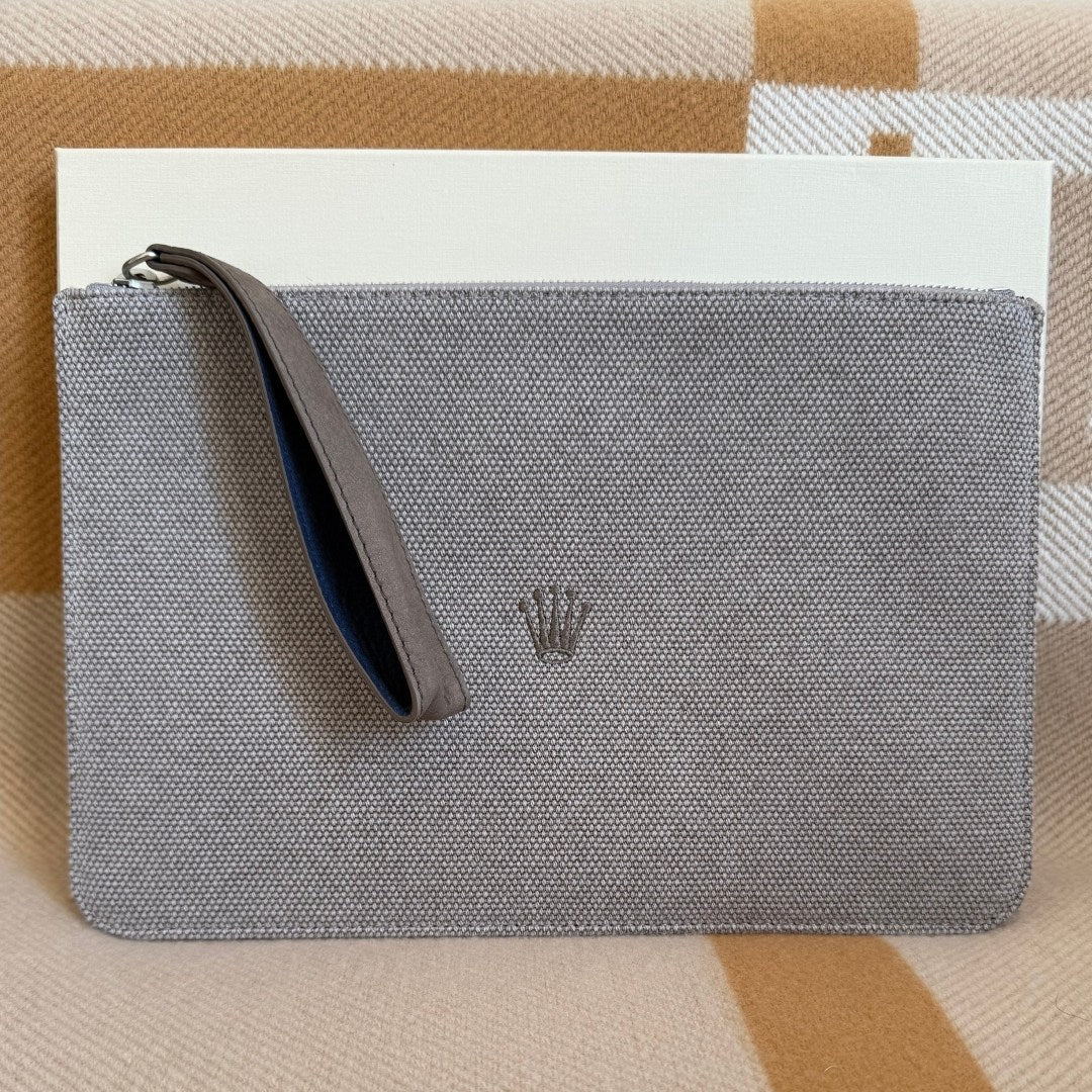 Rolex Grey Leather Hand Pouch