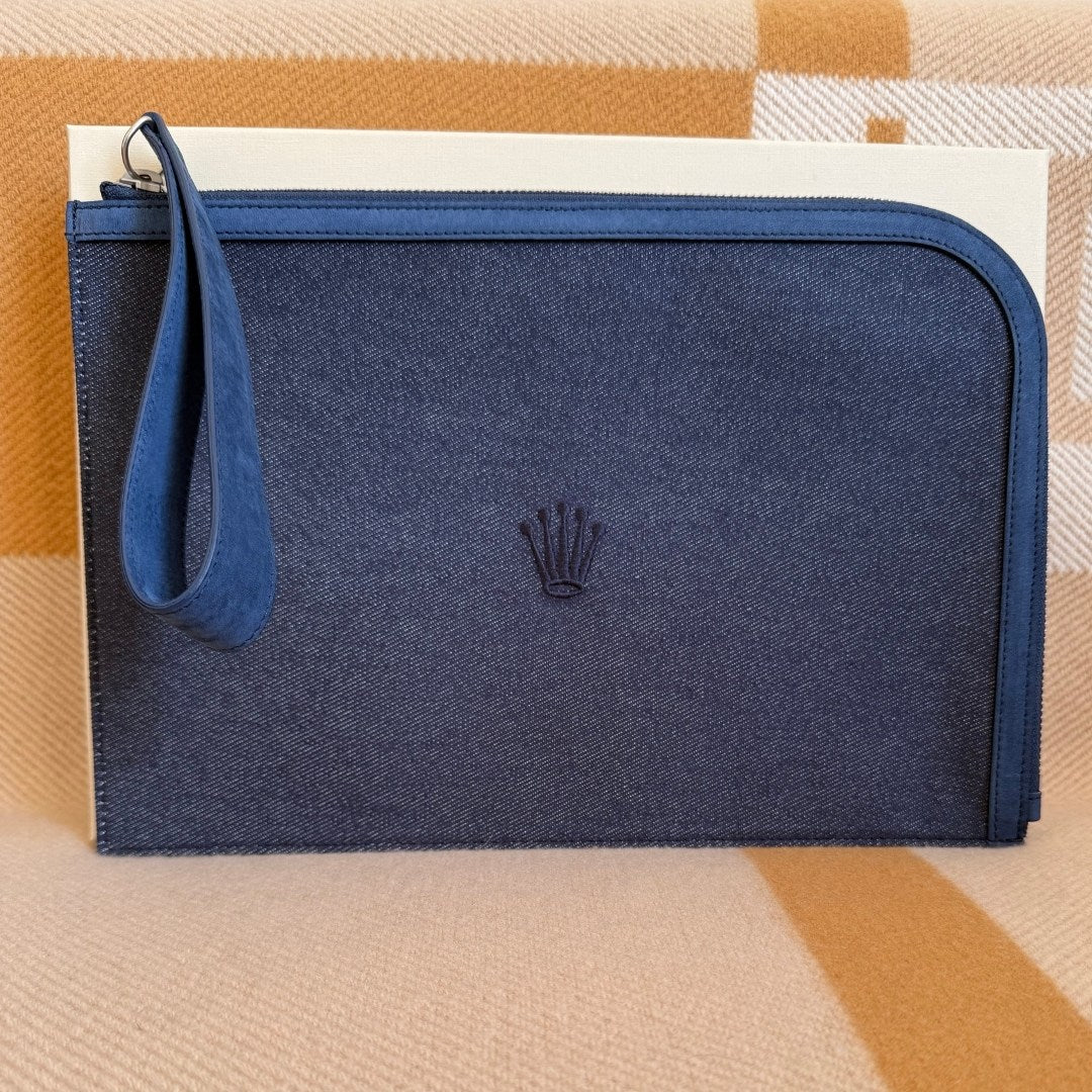 Rolex Denim and Leather Clutch