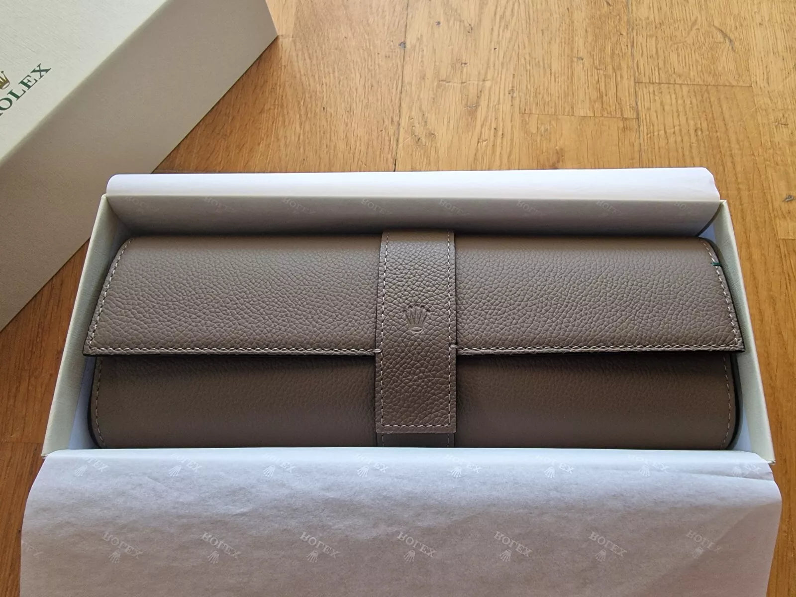 Rolex Grey Taupe Leather Quad Watch Case